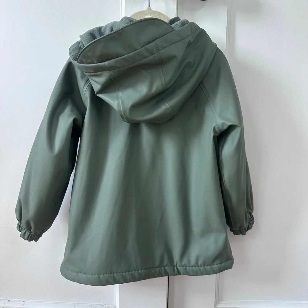 HM Kids Sage Green Fleece Lined Rain Jacket Detachable Hood Size 2-3Y